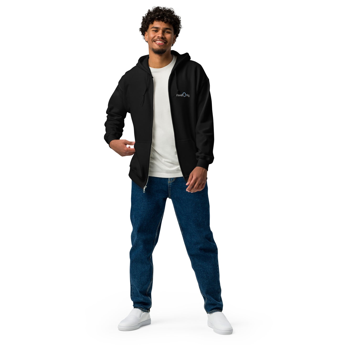 Heavy Blend Men’s Zip-Up Hoodie (TravelOnly White Logo)