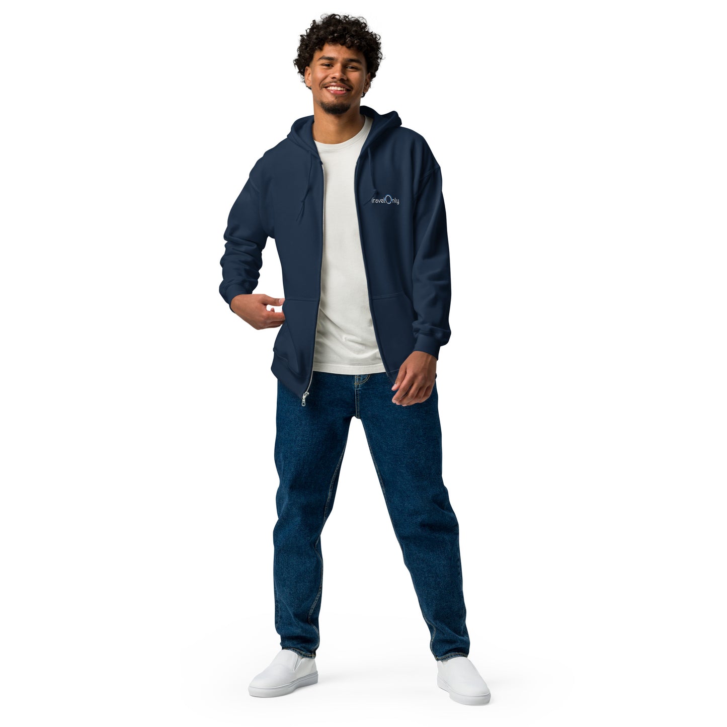 Heavy Blend Men’s Zip-Up Hoodie (TravelOnly White Logo)