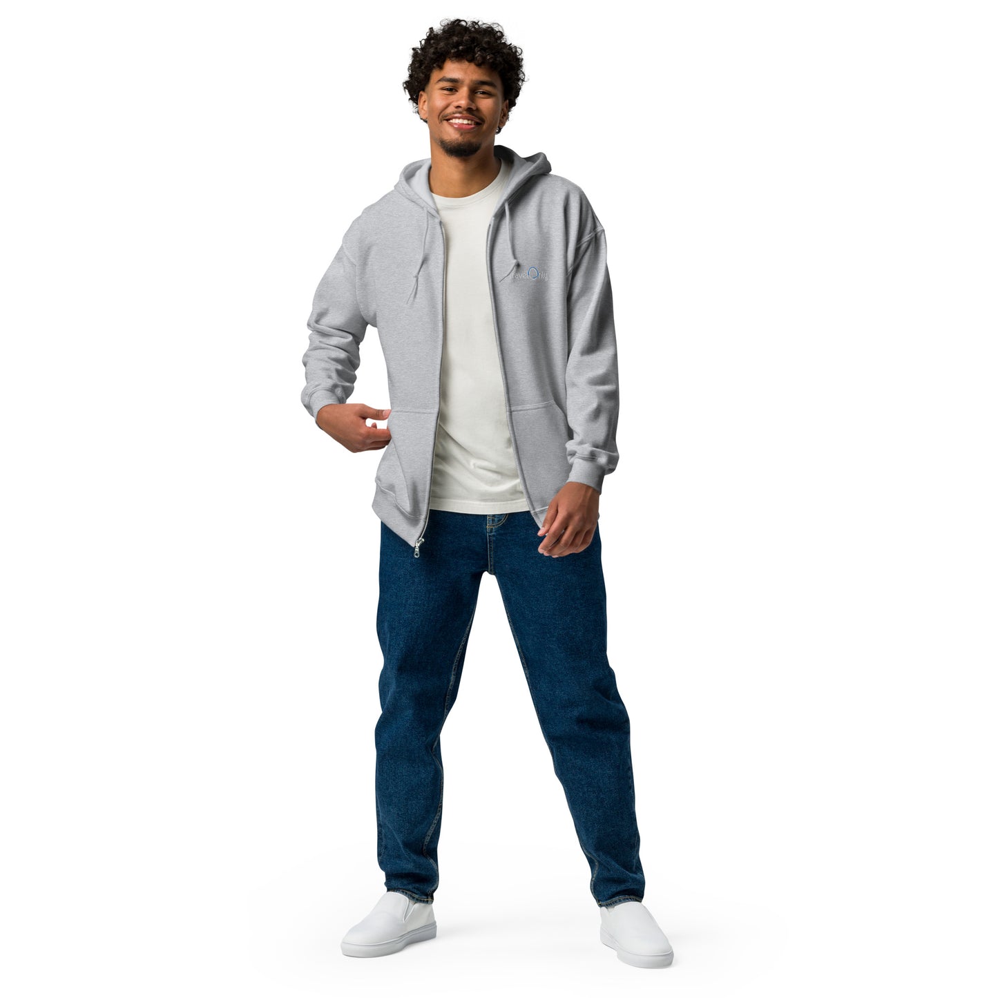 Heavy Blend Men’s Zip-Up Hoodie (TravelOnly White Logo)